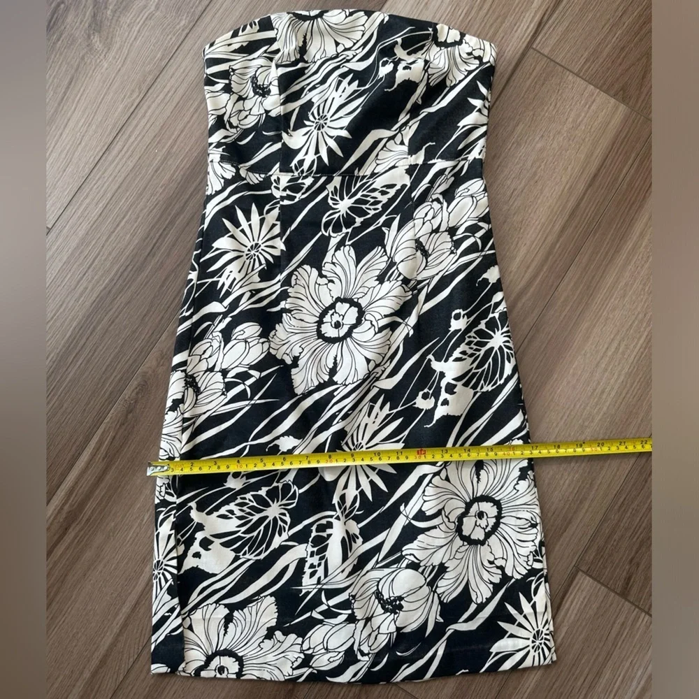 Y2K Vintage Express Black White Hawaiian Tropical Tube Strapless Dress - Picture 6 of 13